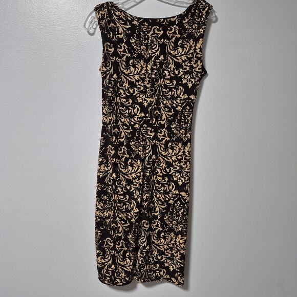 Enfocus Studio Womens Sleeveless Dress Brown Beige Size 8 Stretch Front Ruffle - Picture 2 of 9
